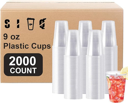 SIUQ 2000 Pack 9 oz Clear Plastic Cups, Bulk Disposable Water Cups 9 Ounce | by SIUQ