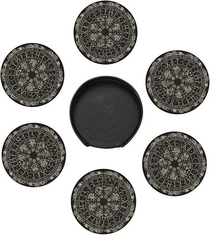 Black Viking Magical Leather Drinks Coasters - Image 4