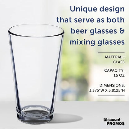 DISCOUNT PROMOS Beer Pint Glasses 16 oz. Set of 10, Bulk Pack - Heavy Duty Glassware for Restaurant, Thick Base and Walls, Stackable - Clear