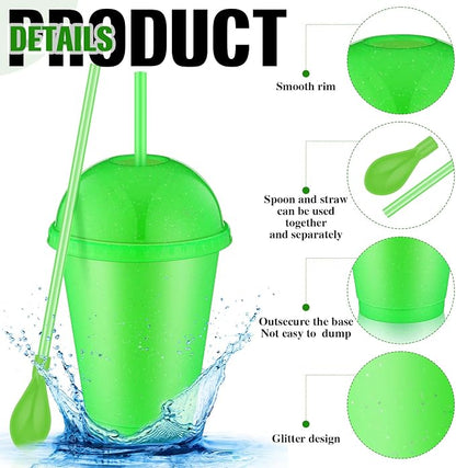 6 Set Slushie Cups with Dome Lids and Straws Detachable Spoon Straws Reusable - Image 3