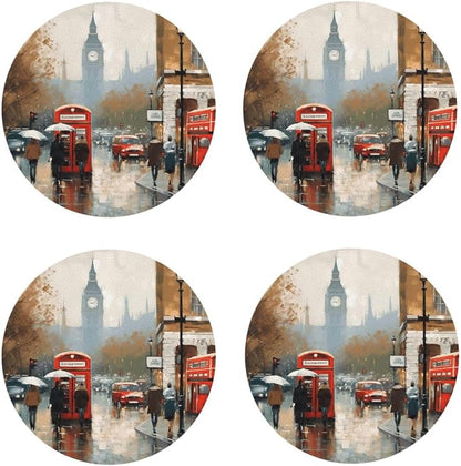 4Pcs Leather Coaster for Drinks London Impression Cup Coasters Aesthetic Drink by WSOIHFEC
