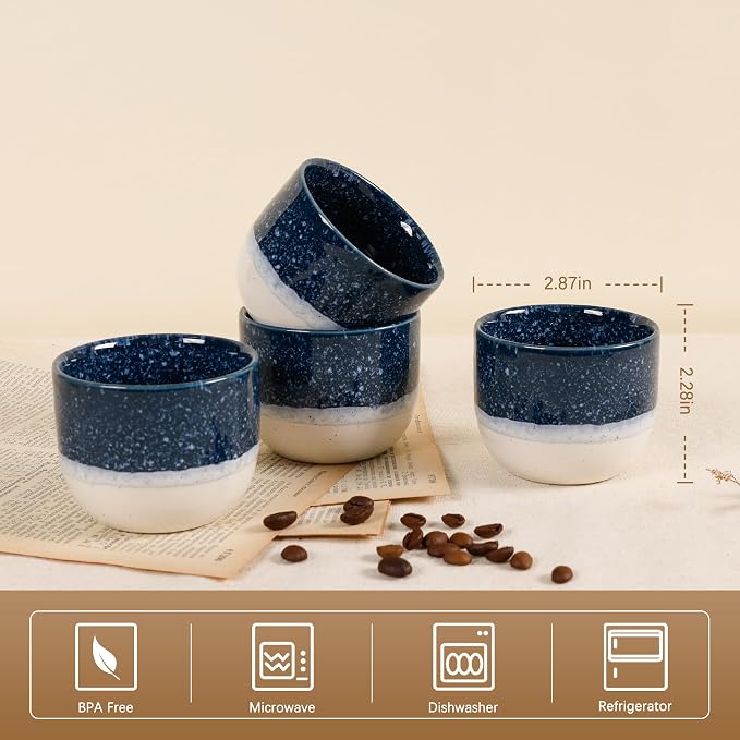 Ceramic Espresso Cups Set of 4, Double Walled Espresso Coffee Mugs - Image 4