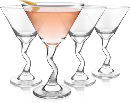 Libbey Z- Stem Martini Glasses Set of 4, Twisted Martini Cup Set, Tall Cocktail by Libbey