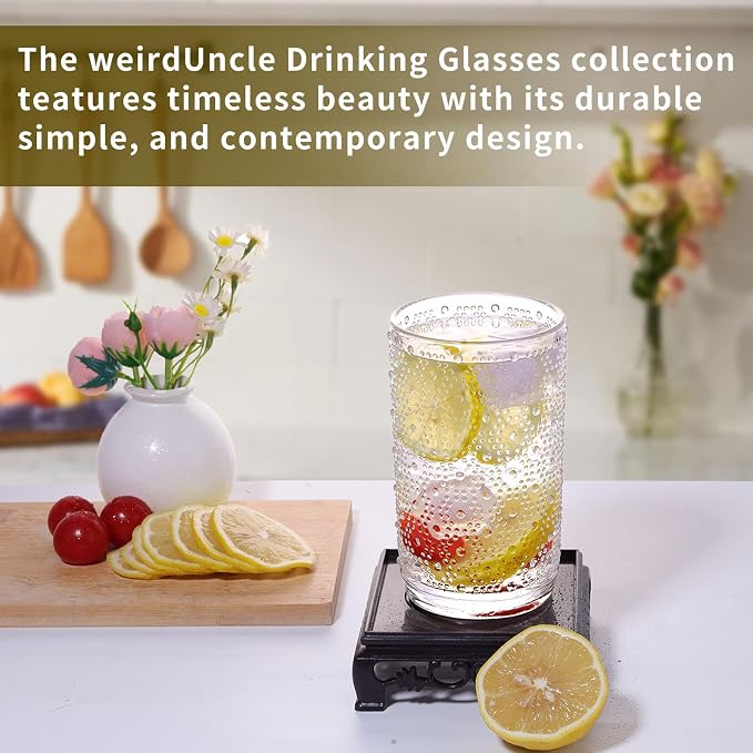 Set of 6 Hobnail Drinking Glasses, 15 oz Clear, Vintage Glass Cups, Textured - Image 3