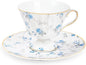 fanquare White Tea Cup and Saucer, Vintage Blue Floral Print Tea Cups by fanquare