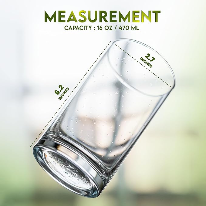 KICHLY Clear Plastic Highball Glasses, BPA Free Tall 16 Oz Tumblers, 8 Pack | - Image 2