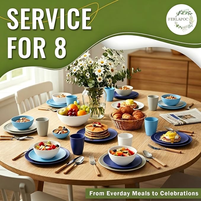 Dinnerware Set 40 PCS Wheat Straw Dishes Set - Image 7
