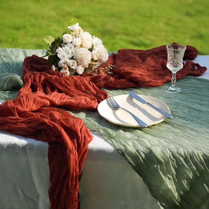 12 Pcs Beige Cheesecloth Table Runner 13ft Boho Gauze Cheesecloth Table Runner - Image 7