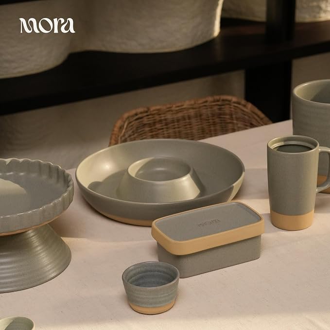 Mora Ceramic Chips and Dip Serving Tray: Large Divided Party Bowl Set - Image 8