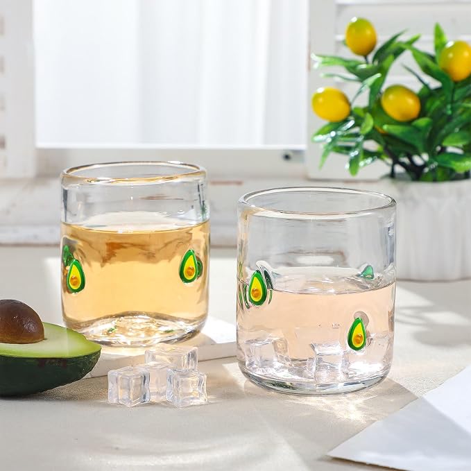 SiliFine 2 Pcs Avocado Icon Juice Glasses - 14oz Avocado Stemless Wine Drinking - Image 2