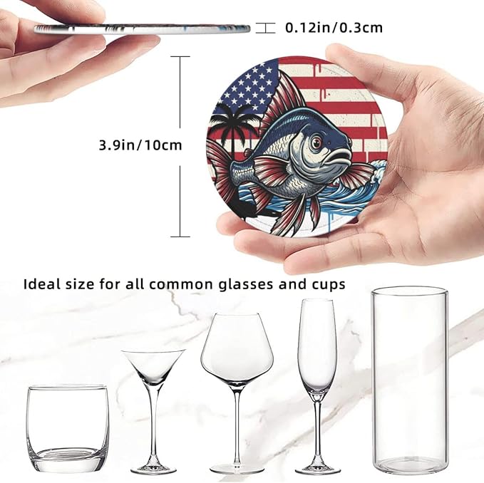 Patriotic Us Flag Fish Leather Coasters Set of 6 - Image 5