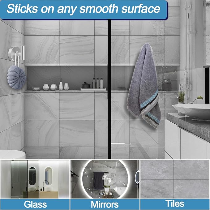 Suction Cup Hooks for Shower, No Drill Towel Hooks for Bathrooms | Shower Hooks - Image 4