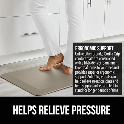 GORILLA GRIP Comfortable Cushioned Kitchen Mats for Floor, 48x20, Waterproof and Stain Resistant Soft Top, 3/4 Inch Thick Ergonomic Standing Desk Anti Fatigue Mat, Foam Supports Ankles and Feet, Taupe