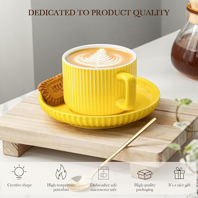 8 Ounce Cappuccino Cups Set of 4, Latte Mugs - Image 6