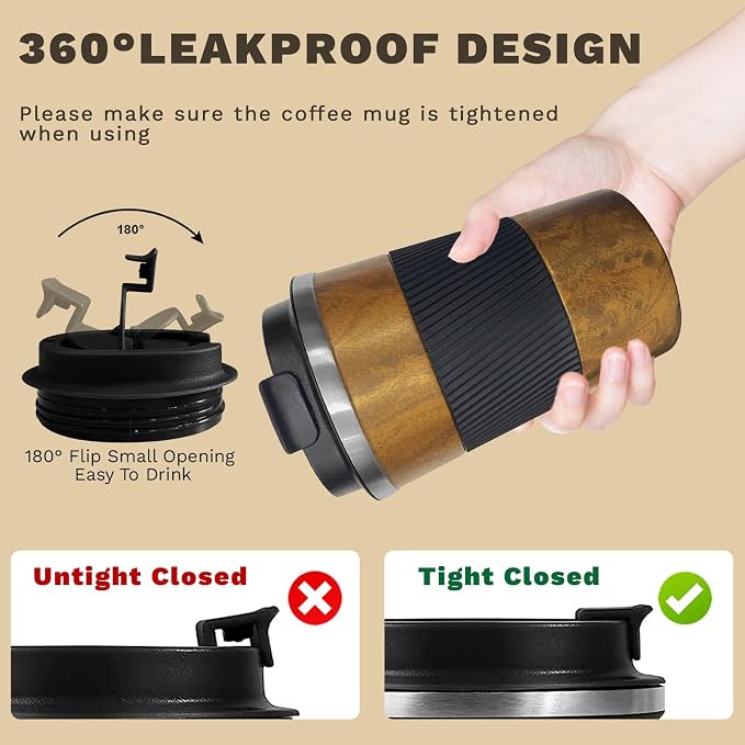 Vacuum Insulated Stainless Steel Travel Coffee Mug, Leak Proof Cup - Image 5