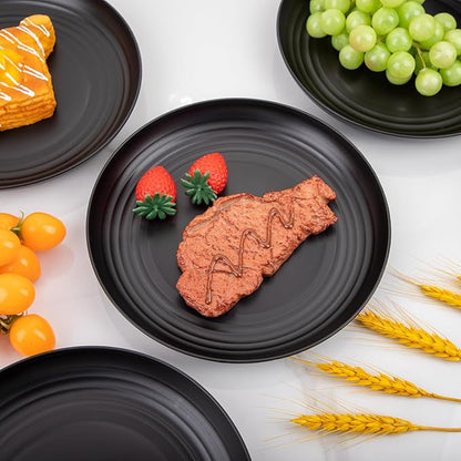 LIYH 20 Pcs Wheat Straw Black Plastic Plates - 9 Inch Unbreakable Dinner Plate Reusable, Dishwasher & Microwave Safe, Camping Outdoor Plates