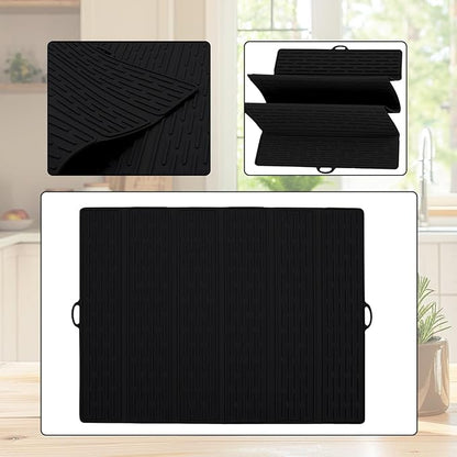 Klyrnd Silicone Dish Drying Mat - Extral Large 20.8" x 15.7" - Heat Resistant Silicone Trivet, Countertop Mat, Dish Draining Mat, Sink Mat, Easy to Clean Foldable Non Slip Dry Pad (Black)