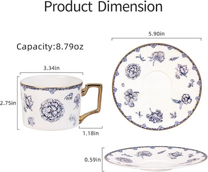 KAMMAK Tea Cups and Saucers Set of 2, Fine Bone China Coffee Cups, 571N | - Image 5