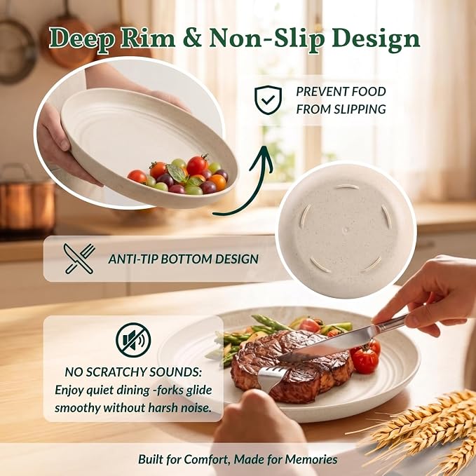Plastic Dinner Plates, Wheat Straw Plates 11 Inch, Lightweight Unbreakable - Image 4