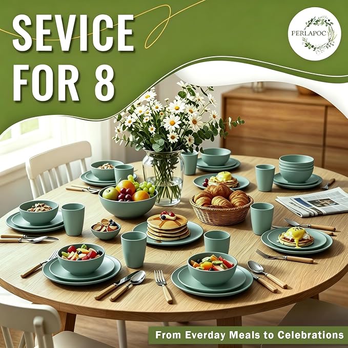 Wheat Straw Dinnerware Sets 40 PCS Unbreakable Dishes Set - Image 7