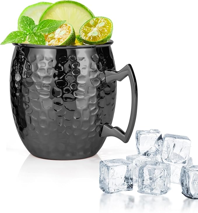 Amrules Moscow Mule Mugs, 16 OZ Black Hammered Mule Cup by Amrules