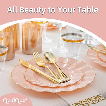 120PCS Blush Pink Plastic Plates, Wavy Plates - Image 5
