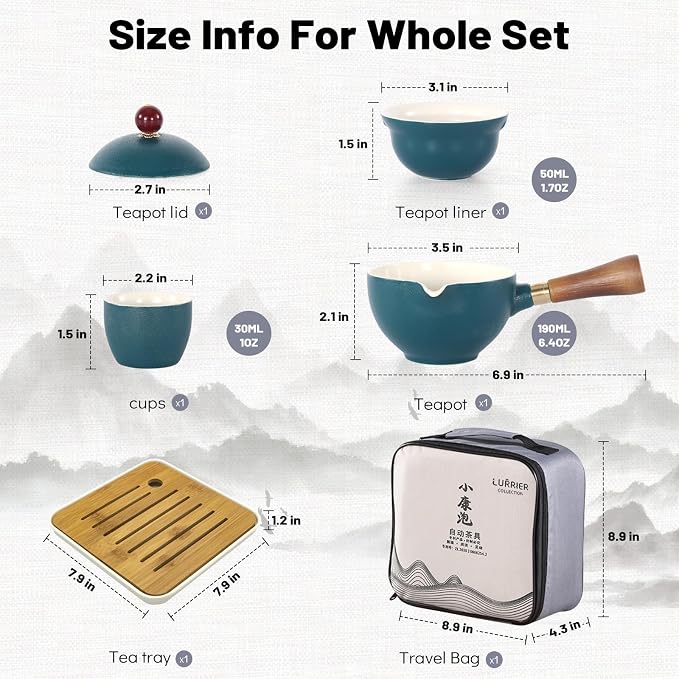 LURRIER Porcelain Chinese Gongfu Tea Set, Portable Teapot Set - Image 2