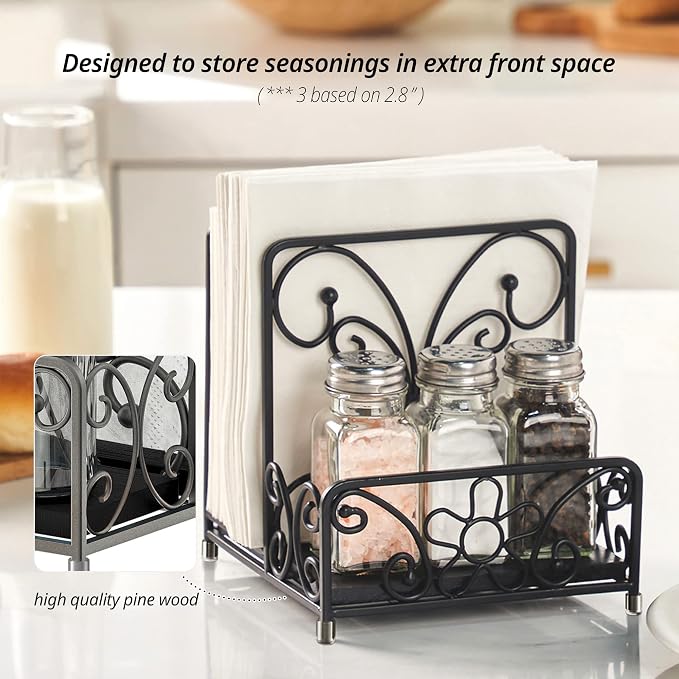 Napkin Holder with Salt and Pepper Caddy, Metal Table Dispenser | Dinner Napkins - Image 3