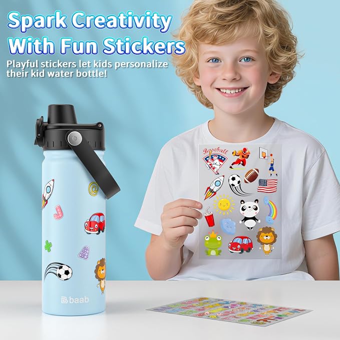 baab 20oz Kids Insulated Water Bottle 18/8 Stainless Steel Kids Cup 2 Pack | - Image 6