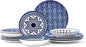 Bestone Porcelain Dinnerware Sets Service for 4, 12 pcs Hand drawn Plates and Bowls Sets, Handmade Ceramic Dish Set, Chip Resistant Modern Plate Set, Dishwasher/Microwave Safe，Vintage Blue