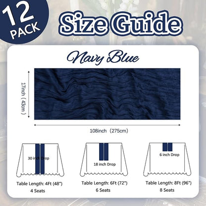 12 Pack Navy Blue Cheesecloth Table Runner 17 x 108 Inch | Boho Gauze Cheese - Image 2