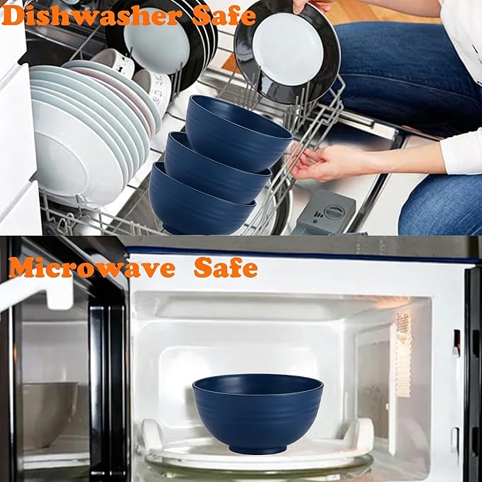 Unbreakable Wheat Straw Cereal Bowls Set of 6, 24 oz Microwave and Dishwasher - Image 7