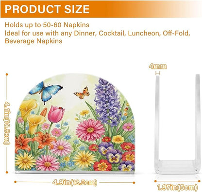 Spring Flowers Floral Napkin Holder for Table Kitchen Decor Acrylic Paper Napkin Holders for Tissue Dining Room Indoor Outdoor Party Holiday Accessories