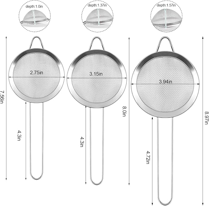 3 Pack Fine Mesh Strainer, Small Stainless Steel Sieves - Image 2