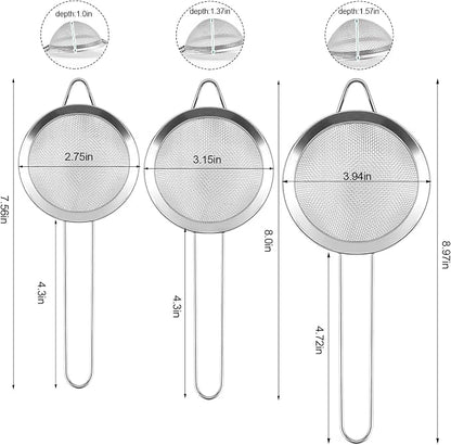 3 Pack Fine Mesh Strainer, Small Stainless Steel Sieves - Image 2