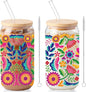 Sliner 2 Pcs Mexican Glass Cups Fiesta Cinco De Mayo Drinking Tumbler Mandala by Sliner