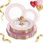WDF 60Pcs Pink Plates Disposable with Gold Rim - Baroque Clear Pink and Gold Plastic Party Plates Ideal for Wedding, Valentine's Day