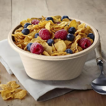 24 Oz Disposable Bowls, [100 Pack] Paper Bowls Disposable - Heavy Duty and Eco-friendly Sugarcane and Bamboo Bagasse Biodegradable Bowls for Cereal, Rice, French Fries - Convenient and Compostable