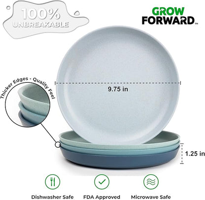 Grow Forward Premium Wheat Straw Plates and Bowls Sets - 8-Piece Wheat Straw Dinnerware Sets - Unbreakable & Reusable Microwave Safe Plastic Dinner Plates for Outdoors, RV, Camping Dishes - Seascape