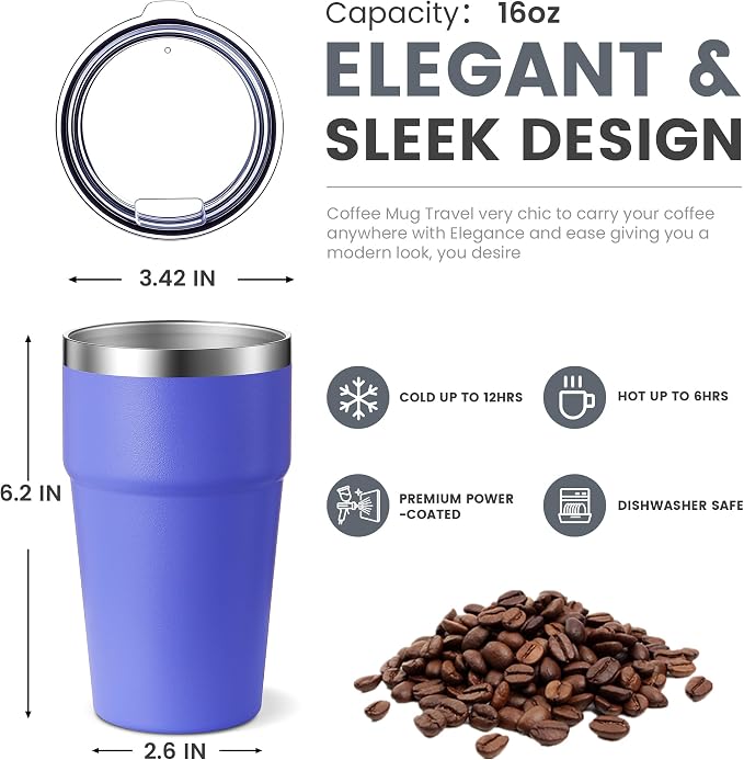 MEWAY 16oz Tumbler Double Wall Vacuum Insulated Travel Mug Bulk, Stainless - Image 2