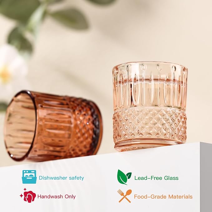 JOVGANK Mini Amber Shot Glasses Set of 6 – 1.5oz Small Fancy Vintage Ribbed - Image 3