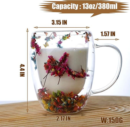 Viovian 13oz Double Wall Glass Coffee Mugs Set of 2 Insulated Glass Coffee Cups - Image 3