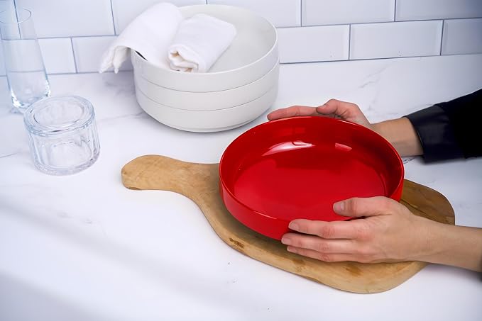 KooK Ceramic Large Pasta Bowls, Microwave and Dishwasher Safe, Shallow Serving - Image 3