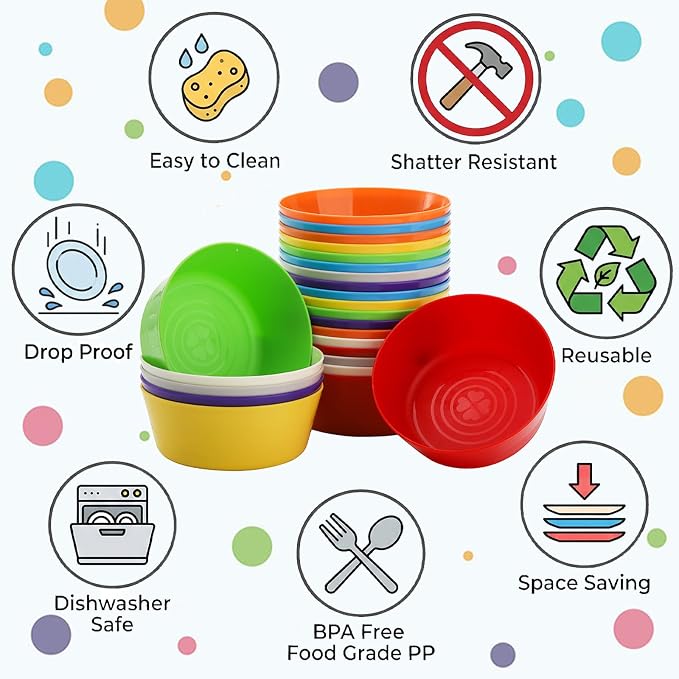 Frcctre 24 Pack Kids Plastic Bowls, 11 Oz Unbreakable Children Bowls Set - Image 3