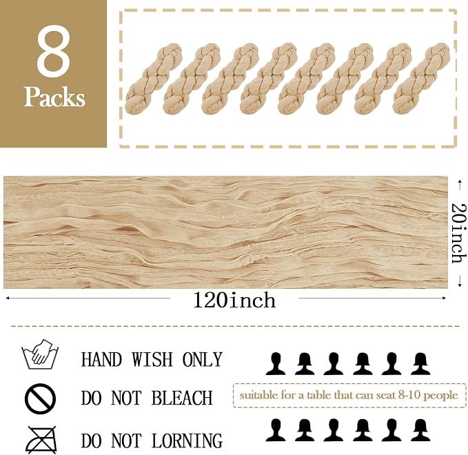 8 Pack Beige Cheesecloth Table Runner 20 x 120 inch Gauze Table Runners 10 FT - Image 2