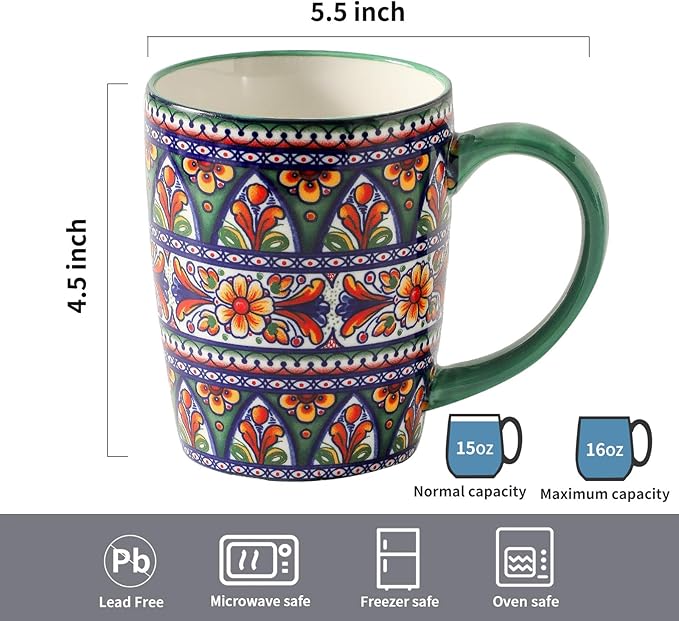 HASENSE Coffee Mugs, 15 OZ Coffee Cups Ceramic Set of 4 - Image 3