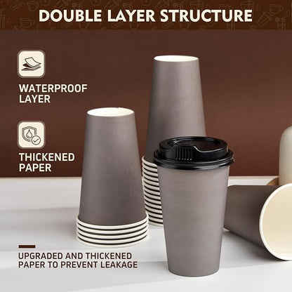 YEEHAW 16 oz Coffee Cups with Lids, 100 Pack | Heat & leak-proof paper - Image 5