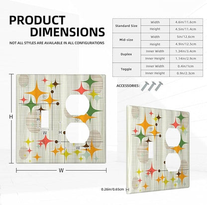 Light Switch Cover Plate Mid Century Modern Retro Stars 2 Gang Decorative Switch Plates 1 Toggle Duplex Combo Outlet Covers GFCI Wall Plates for Bathroom Bedroom Decor