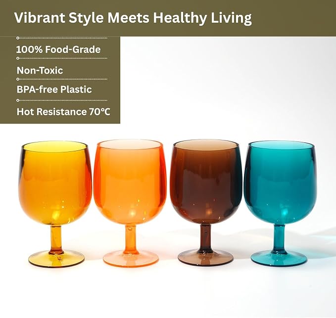 Colored Plastic Wine Glasses Set of 8, Acrylic Short Stem Goblets | 8.5 oz - Image 6