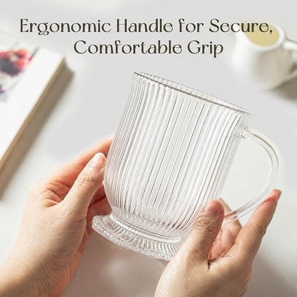KEMORELA 16oz Ribbed Glass Coffee Mugs Set, Large Glass Mugs - Image 8